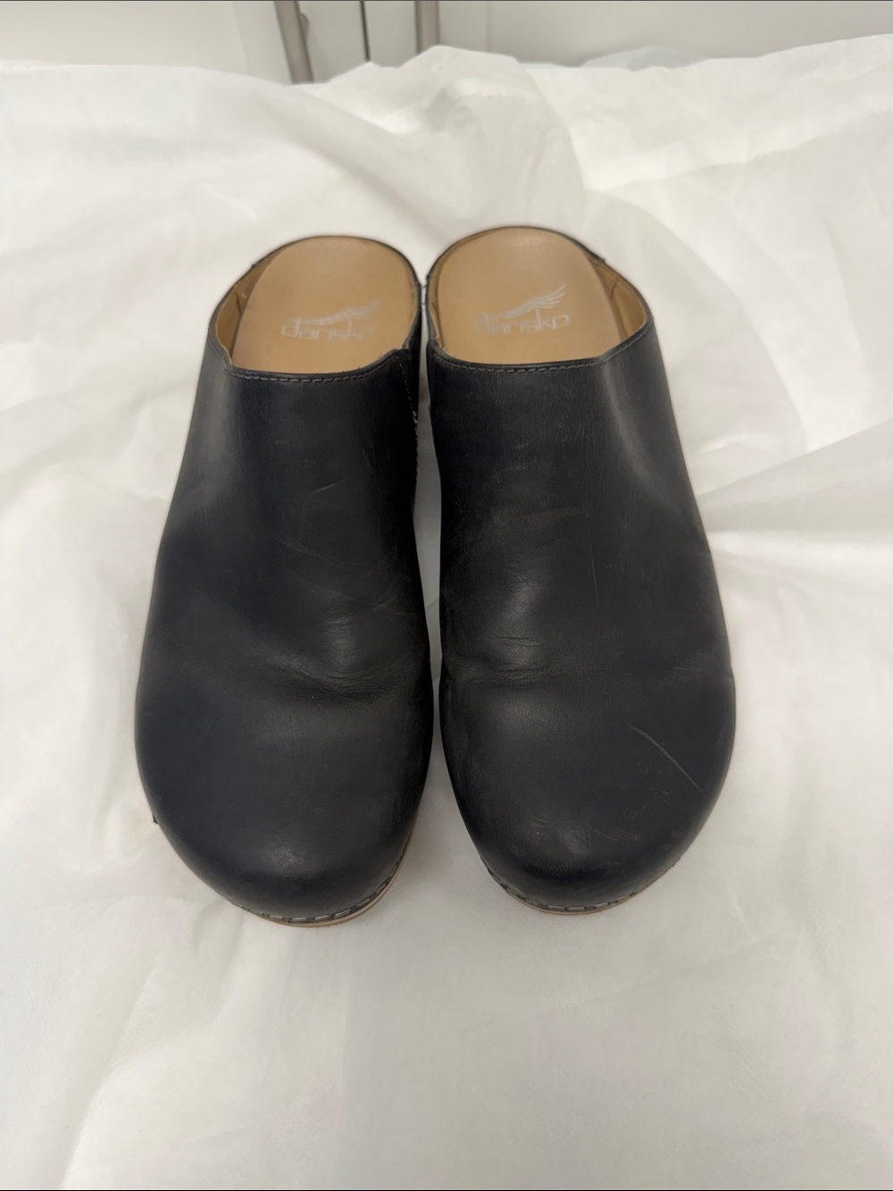 Dansko Black Leather Slip-On Clogs for Women